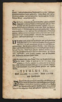 Titulus III. Von Advocaten, Procuratoren, deren Scribenten und Partheyen.