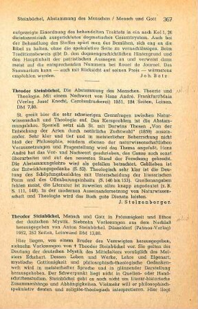 367-368 [Rezension] Steinbüchel, Theodor, Mensch und Gott in Frömmigkeit und Ethos der deutschen Mystik
