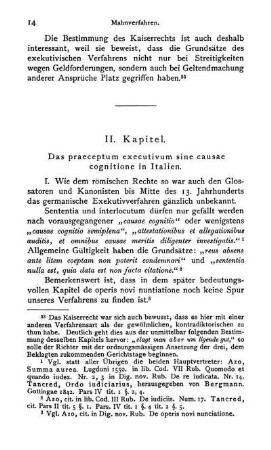 II. Kapitel. Das praeceptum executivum sine causae cognitione in Italien.