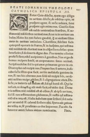 Beati Iohannis Theologi Catholica Epistola .III.