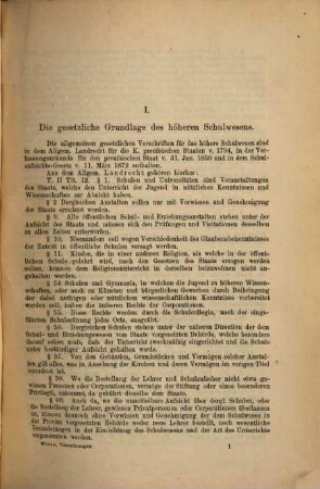 Geh.R. Dr. L. Wiese's Sammlung der Verordnungen und Gesetze für die höheren Schulen in Preussen. 1, Die Schule