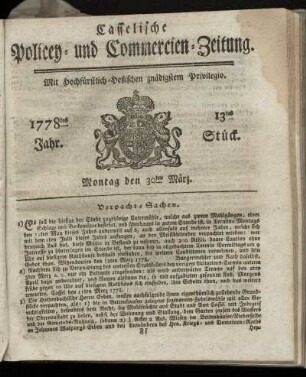 13tes Stueck, Montag den 30ten Maerz. 1778