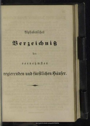 Alphabetisches Verzeichniß der vornehmsten regierenden fürstlichen Häuser