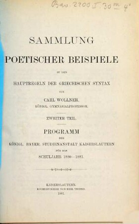 Sammlung poetischer Beispiele zu den Hauptregeln der griechischen Syntax, 2