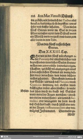 Von den fünff eusserlichen Sinnen. Das XXXIII. Cap.