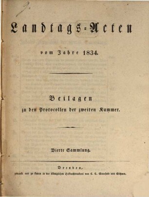 Landtags-Acten. 3. Abtheilung, Die Protocolle der 2. Kammer. Beilagen zu den Protocollen der 2. Kammer. 1833/34, Bd. 4