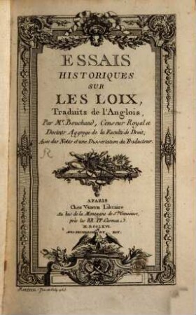 Essais historiques sur les loix