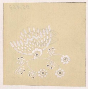 Ornamentstudie : Vogel mit stilisiertem Blütenzweig; rückwärtig Stempel Bütting & GAA Bielefeld