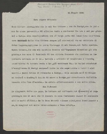 Brief an Luigi Ansbacher : 31.05.1920