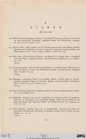 K. Silber (Nr. 294-364)