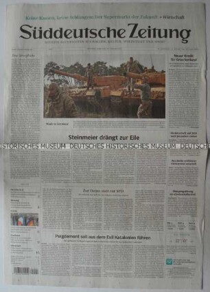 Tageszeitung "Süddeutsche Zeitung" mit Titel zu deutschen Waffenlieferungen in die Türkei