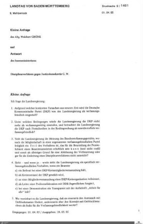 Drucksachen 1401-1600: Anträge, Anfragen, Gesetzentwürfe