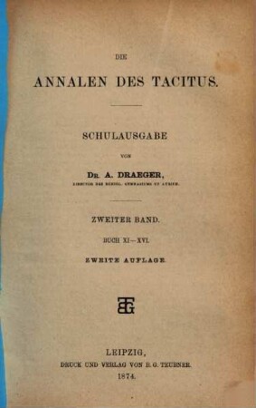 Die Annalen des Tacitus. 2, Buch XI - XVI