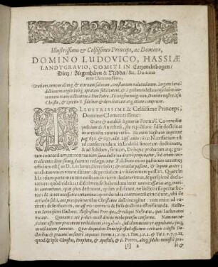 Illustrissimo & Celsissimo Principi, ac Domino, Domino Ludovico, Hassiæ Landtgravio, Comiti In Catzenelnbogen, Dietz, Ziegenhäyn & Midda [...]