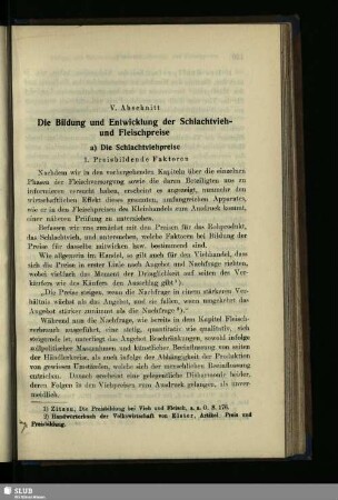 V. Abschnitt: Die Bildung und Entwicklung der Schlachtvieh- und Fleischpreise