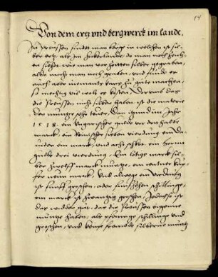 Von dem ertz und bergwerck im lande
