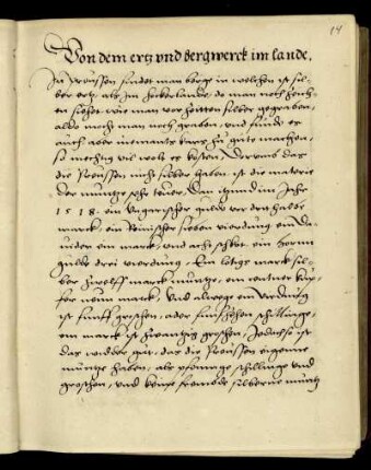 Von dem ertz und bergwerck im lande