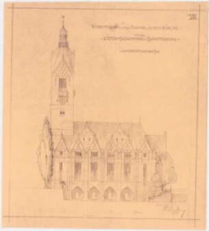Evangelische Kirche am Lietzensee, Berlin-Charlottenburg: Seitenansicht, 1:200