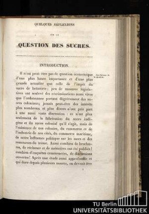 Quelques réflexions sur la question des sucres. Introduction.