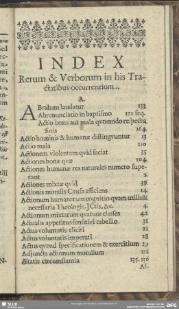Index Rerum & Verborum in his Tractatibus occurentium
