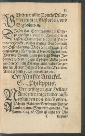 Der Fünffte Artickel. S. Philippus.