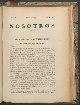 Una nueva doctrina sociológica : La teoría relativista spengleriana