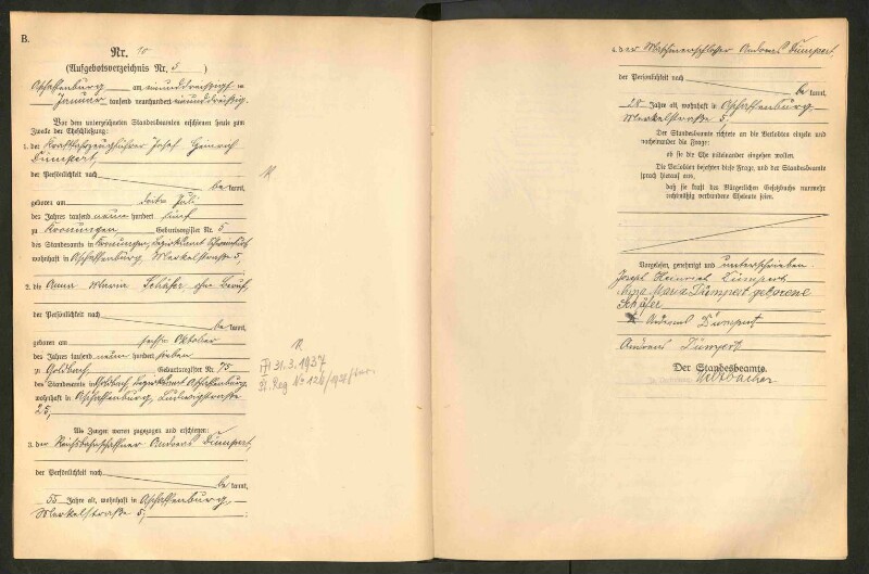 Standesamtsbuch der Stadt Aschaffenburg: Eheschließungen 252/1930 - 130/1931
