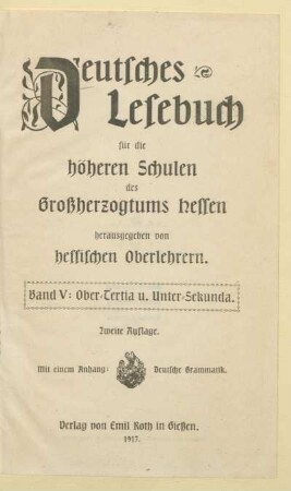 Band 5 = Ober-Tertia und Unter-Sekunda, [Schülerband]: [Band 5 = Ober-Tertia und Unter-Sekunda, [Schülerband]]