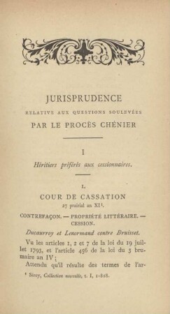 Jurisprudence relative aux questions soulevées par le procès Chénier