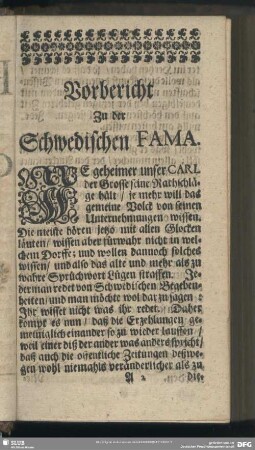 Vorbericht Zu der Schwedischen Fama