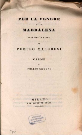 Per la Venere e la Maddalena scolpite in marmo da Pompeo Marchesi carme