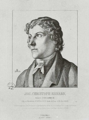 Bildnis Johann Christoph Erhard : Bildnis Johann Christoph Erhard. Radierung; 286 x 206 mm (Blattgröße) (1860 nach Zeichnung von 1821; H. Bürkner nach J. Schnorr von Carolsfeld). Dresden: SLUB Mscr. w.69.27 in Mappe 3