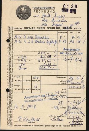 Firmenbriefkopf Thomas Siebel Sohn KG, Siegen