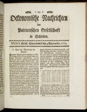 XXXVI. Stück. Sonnabends den 4 Septmeber. 1779.