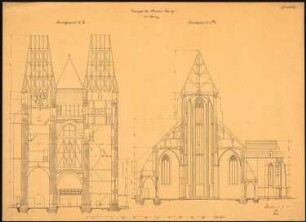 Evangelische Nikolaikirche, Brieg Restaurierung: Querschnitt Vierung, Querschnitt Turmseite Maßstabsleiste