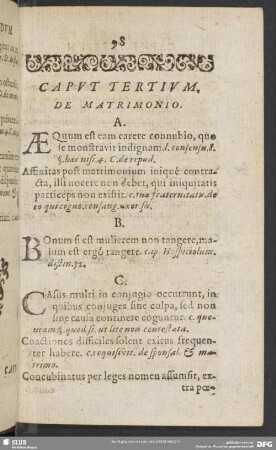 Caput Tertium. De Matrimonio