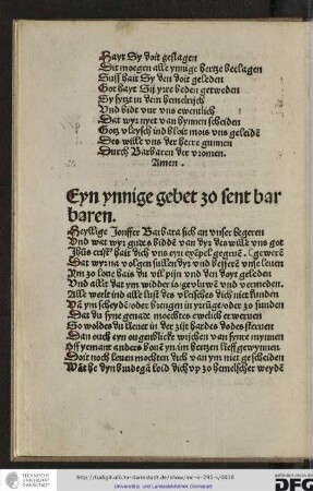Eyn ynnige gebet zo sent Barbaren.
