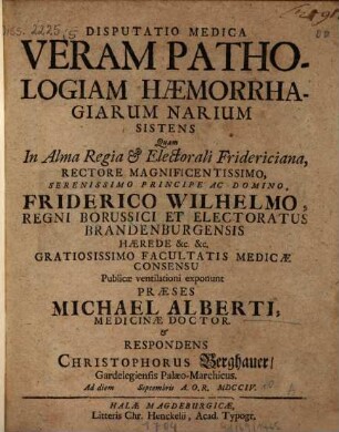 Disputatio medica veram pathologiam haemorrhagiarum narium sistens
