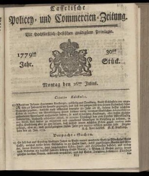 30tes Stueck, Montag den 26ten Julius. 1779