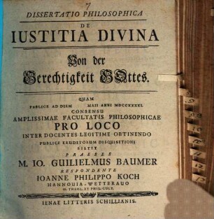 Diss. philos. de iustitia divina