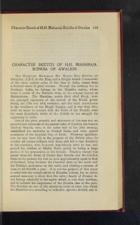 Character Sketch of H.H. Maharaja Scindia of Gwalior.