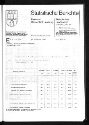 Index der Nettoproduktion im September 1984 : Lfd. Nr. 49