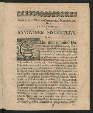 Dissertatio Medico-Chirurgica Inauguralis, De Ischaimois Seu Sanguinem Sistentibus