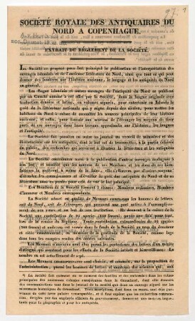 "Société Royale des Antiquaires du Nord a Copenhague. Extrait du Réglement de la Société."