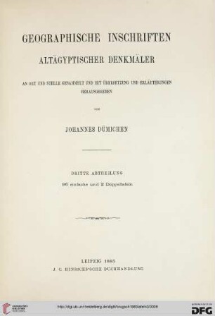 Tafeln 3: Geographische Inschriften altägyptischer Denkmäler: 96 einfache und 2 Doppeltafeln