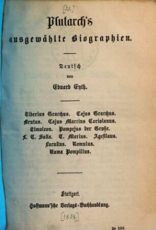 Plutarchś ausgewählte Biographien. 1, Tiberius Gracchus ; Cajus Gracchus ; Brutus