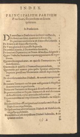 Index Principalium Partium Practicae, secundum ordinem ipsarum.