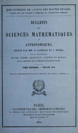 Tome Septiéme. - Juillet 1874.