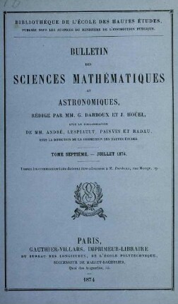 Tome Septiéme. - Juillet 1874.