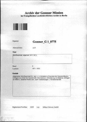 Schriftwechsel, allgemein 1971-1973